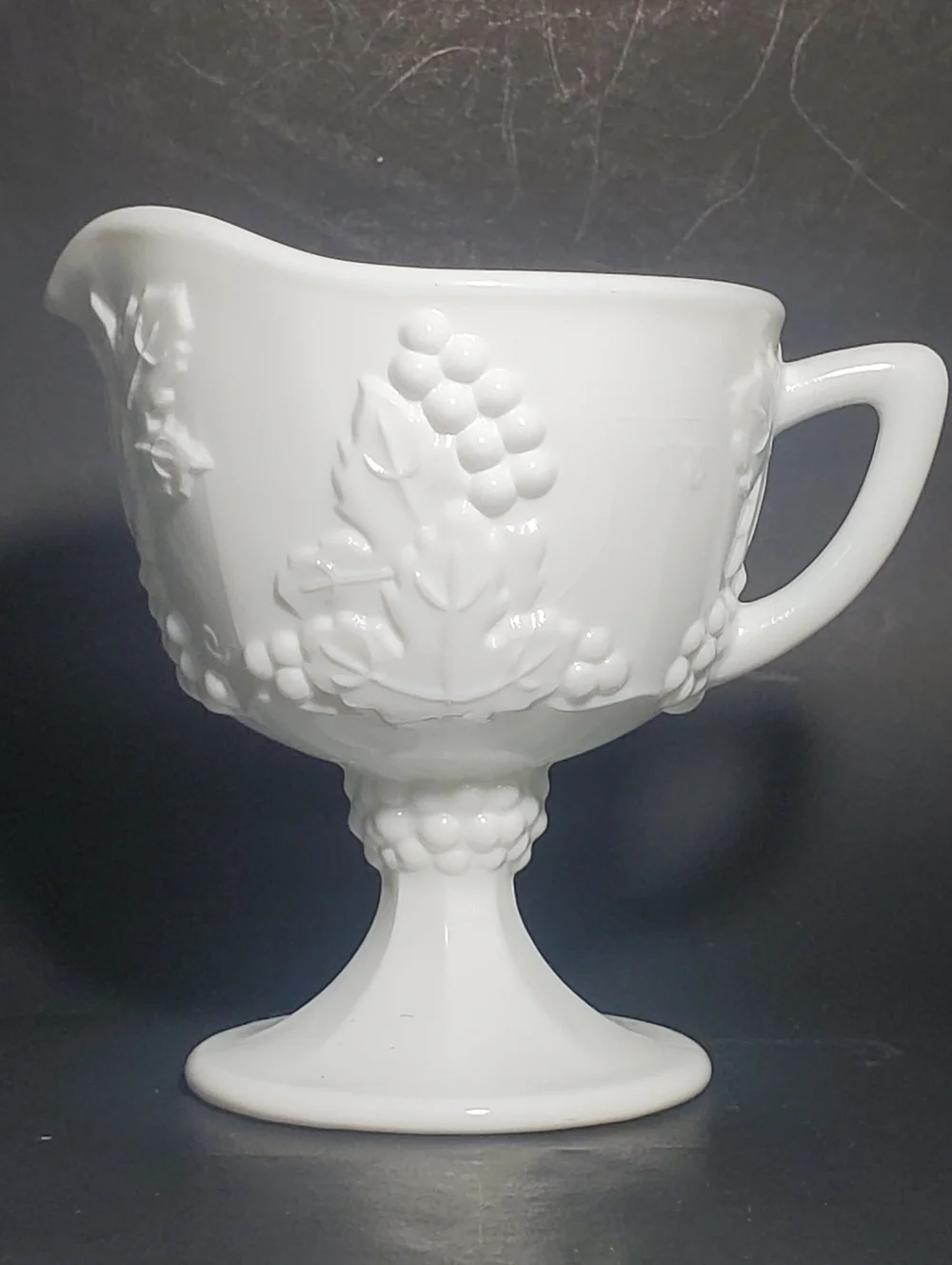 Vintage Indiana Glass Colony Harvest Grape Milk Glass Creamer & Sugar Bowl Set